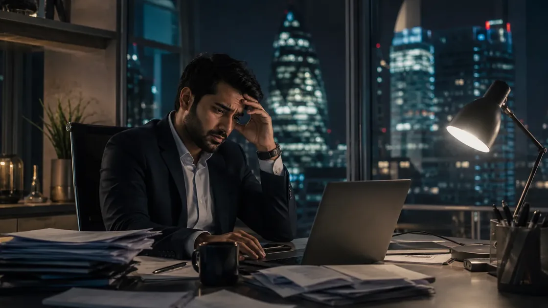 Professional considering an important business decision at night
